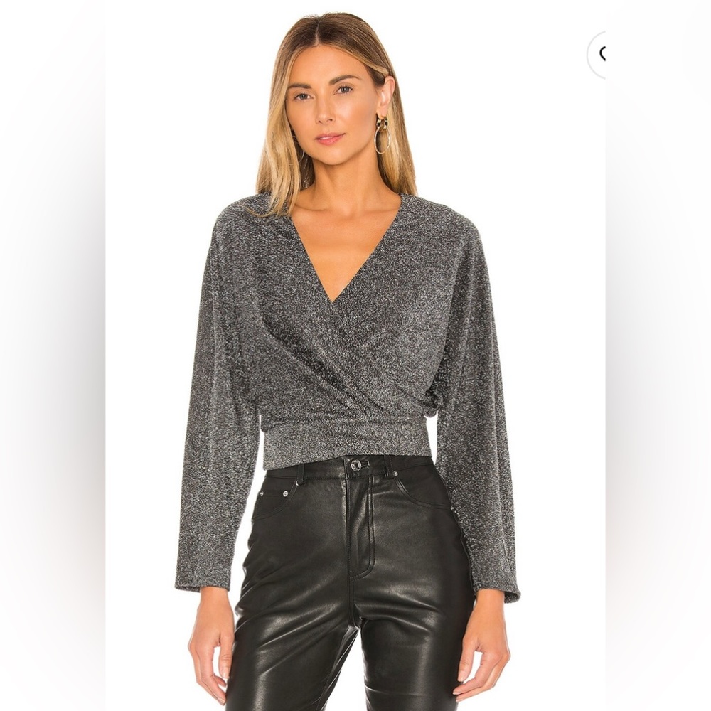 NWT Lovers and Friends Gwyneth wrap top sweater black metallic XXS XS $148